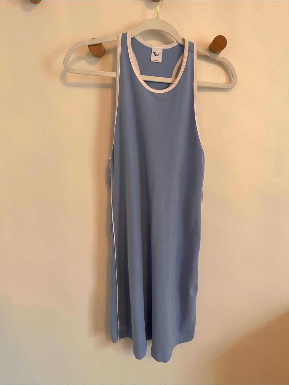 TNA Powder Blue Racerback Mini Dress with White Trim